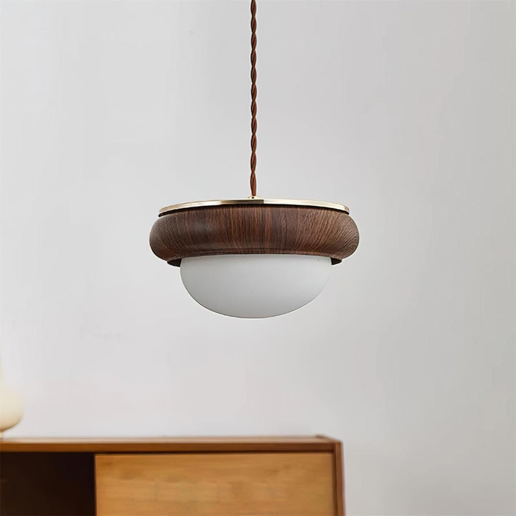 Lampada a sospensione da soffitto Quillon con anello in legno
