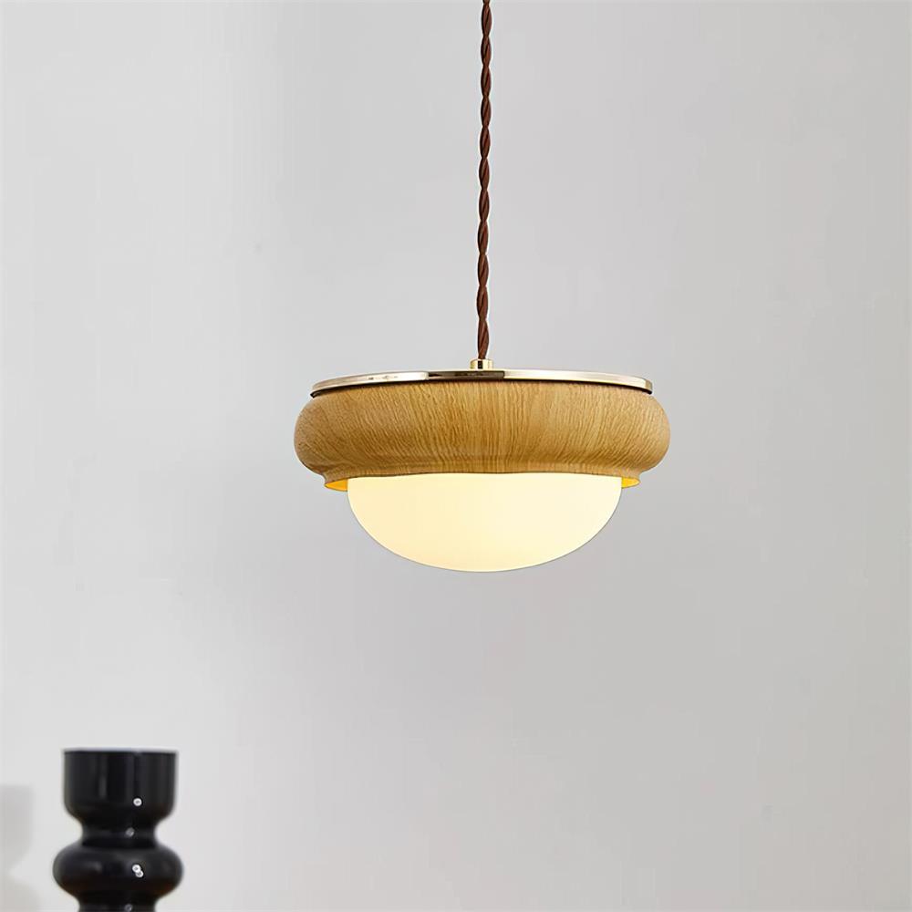Lampada a sospensione da soffitto Quillon con anello in legno