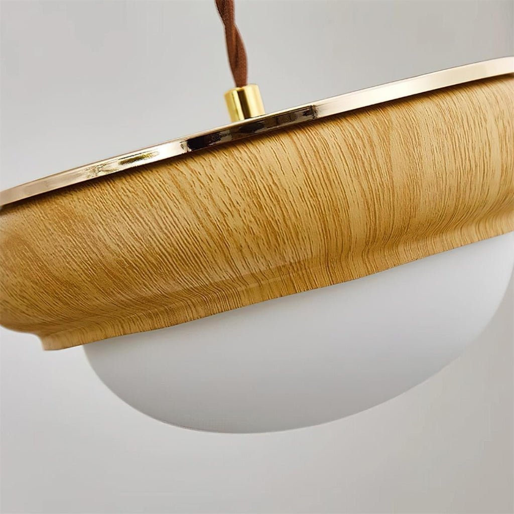 Lampada a sospensione da soffitto Quillon con anello in legno