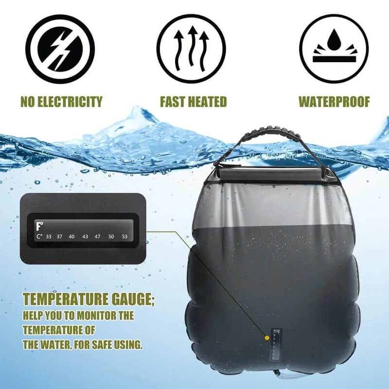Borsa Doccia Solare SunGlow con Tubo Staccabile e Interruttore Accensione/Spegnimento