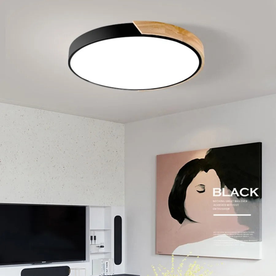 Aelora | Nordic Wood Circular Ceiling Light with Warm Glow