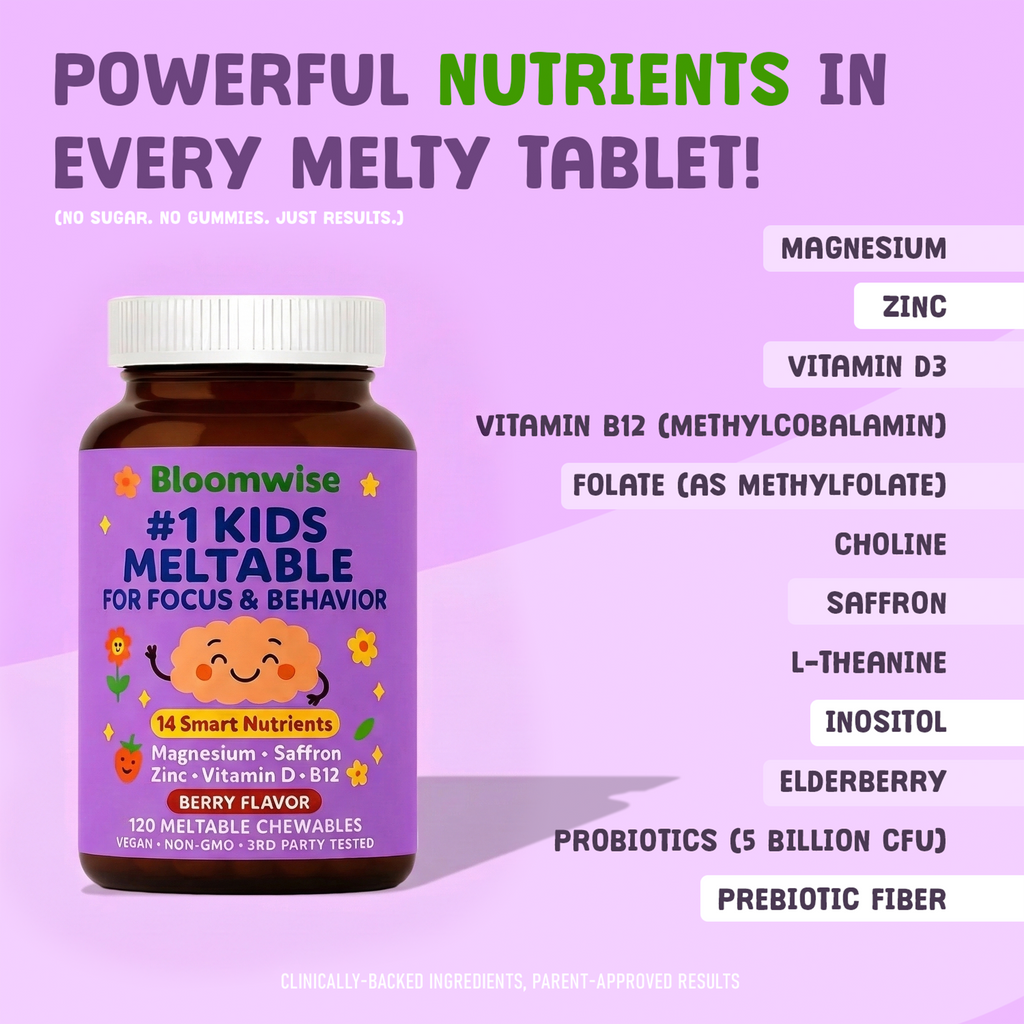 Smältbara tuggtabletter för barn – saffran, magnesium, zink och vitaminer, bärsmak
