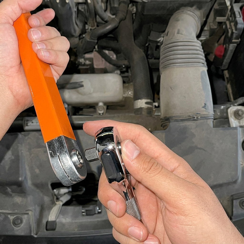 Ratchet being attached to the near end of the wrench
