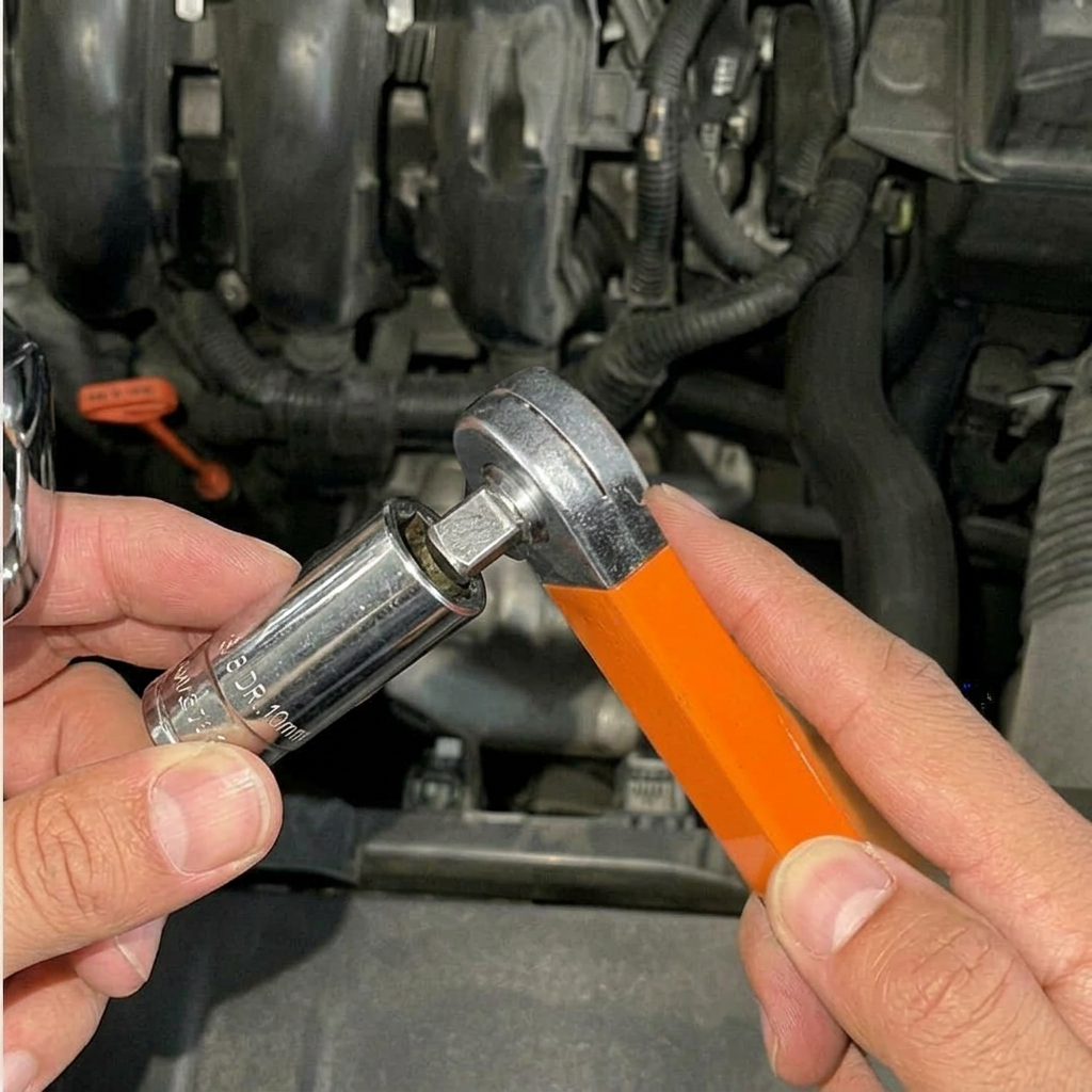 Socket being attached to the end of the wrench