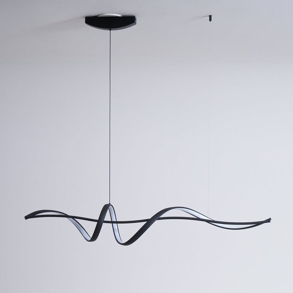 Aveline Wave LED Pendant Light — Black Modern Curve, Hardwired Mount