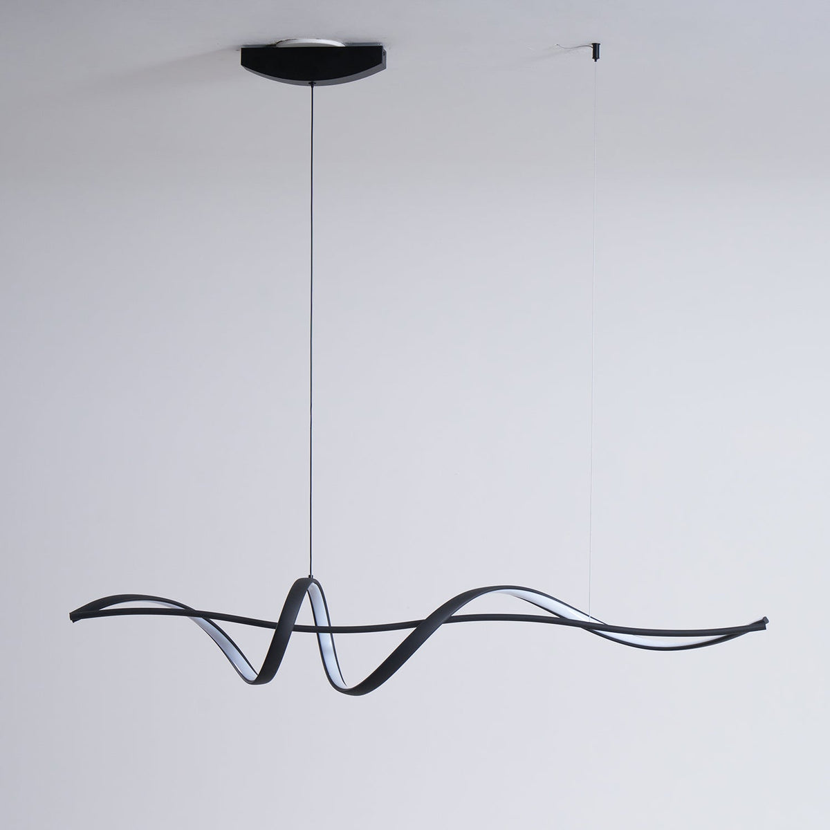 Aveline Wave LED Pendant Light — Black Modern Curve, Hardwired Mount