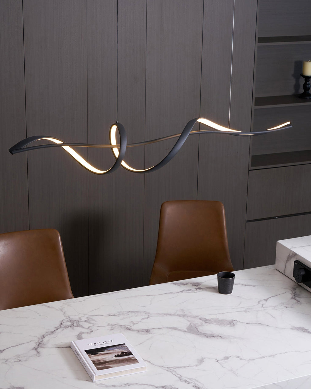 Aveline Wave LED Pendant Light — Black Modern Curve, Hardwired Mount
