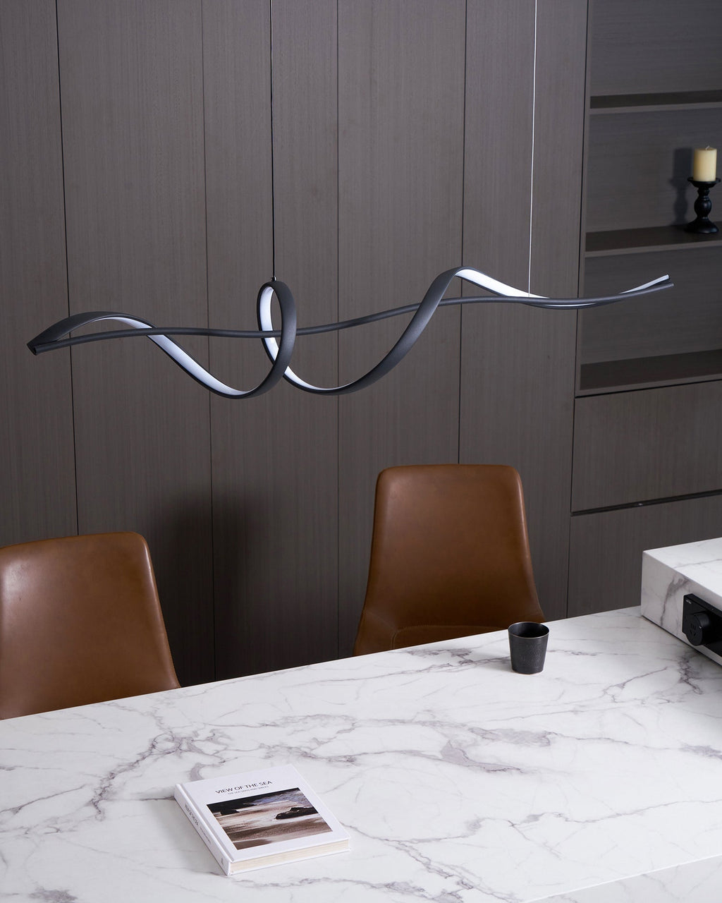 Aveline Wave LED Pendant Light — Black Modern Curve, Hardwired Mount