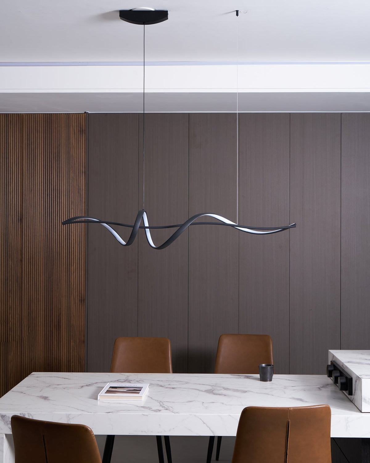 Aveline Wave LED Pendant Light — Black Modern Curve, Hardwired Mount