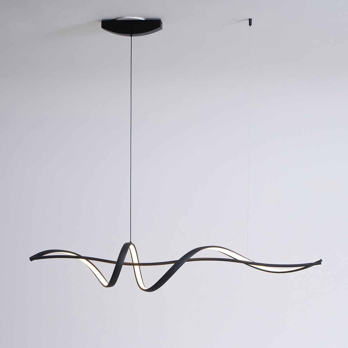 Aveline Wave LED Pendant Light — Black Modern Curve, Hardwired Mount