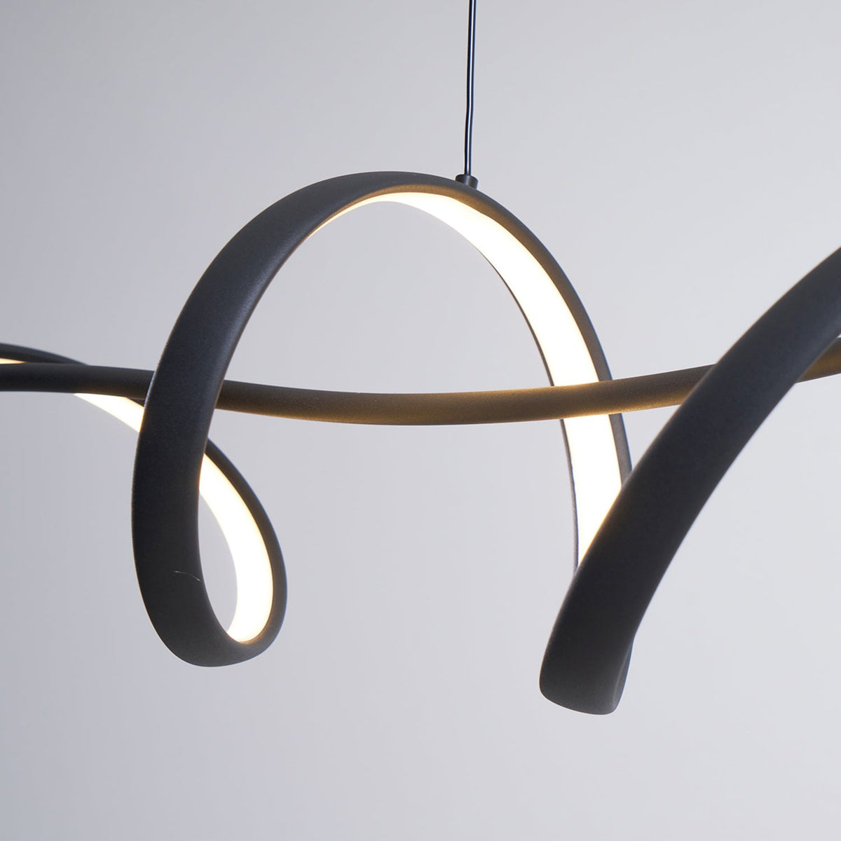Aveline Wave LED Pendant Light — Black Modern Curve, Hardwired Mount
