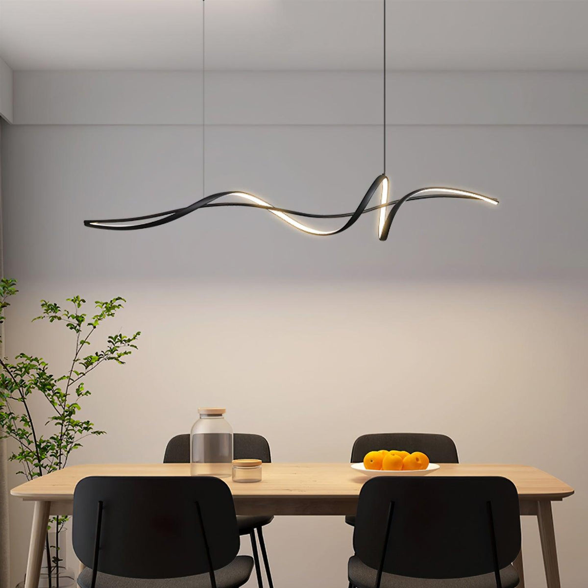 Aveline Wave LED Pendant Light — Black Modern Curve, Hardwired Mount