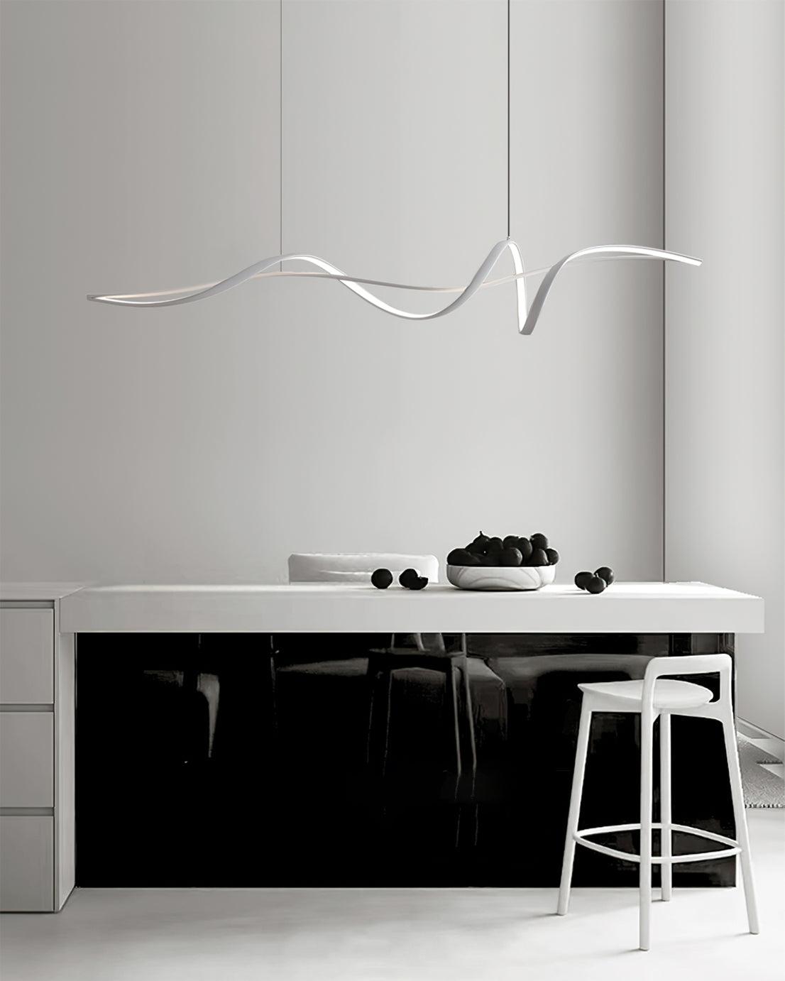 Aveline Wave LED Pendant Light — Black Modern Curve, Hardwired Mount