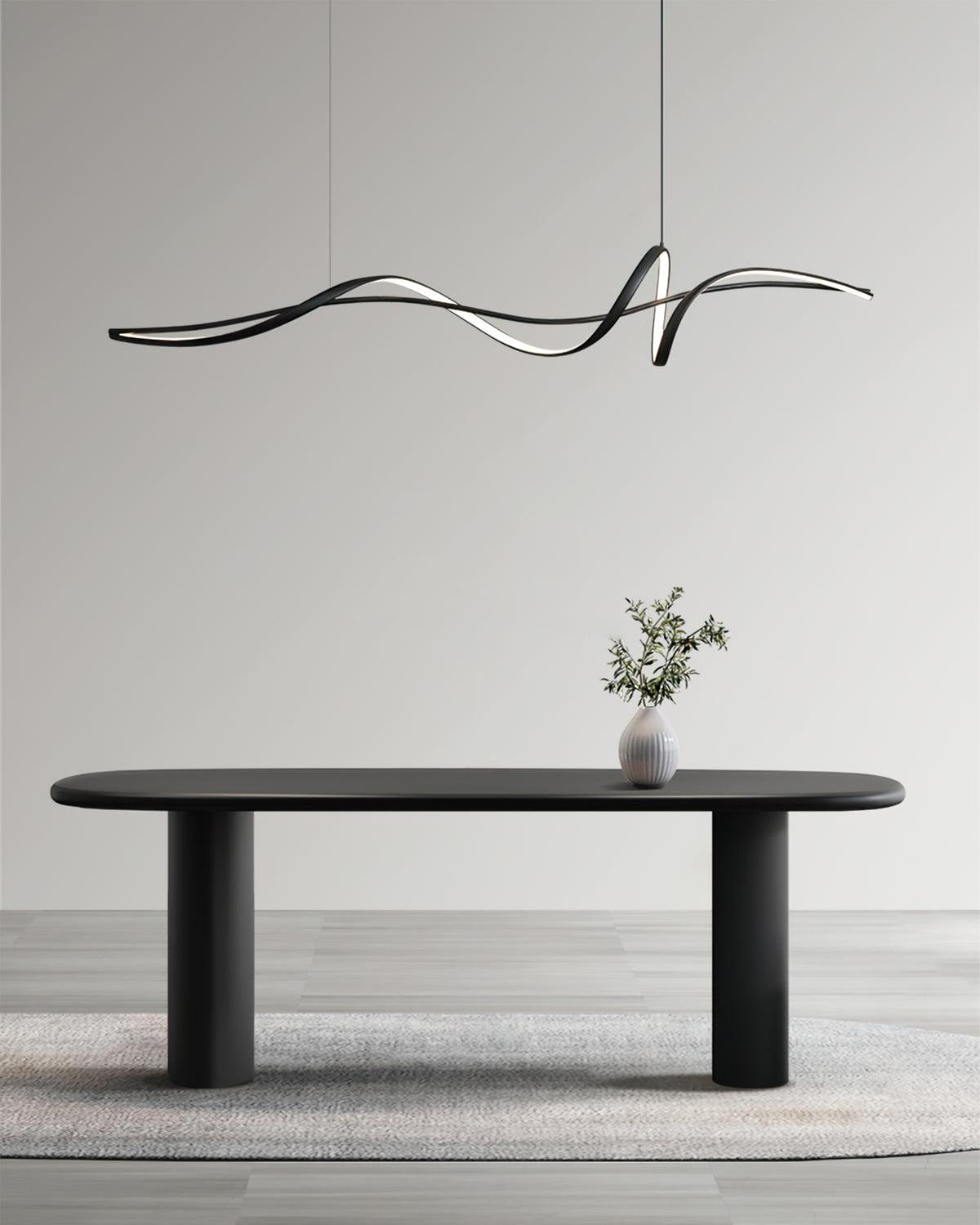 Aveline Wave LED Pendant Light — Black Modern Curve, Hardwired Mount