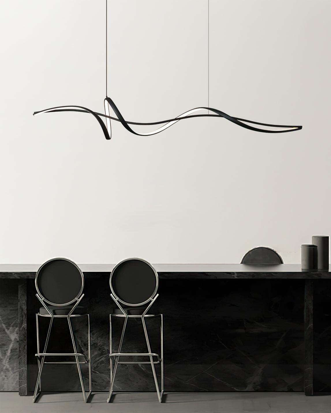 Aveline Wave LED Pendant Light — Black Modern Curve, Hardwired Mount