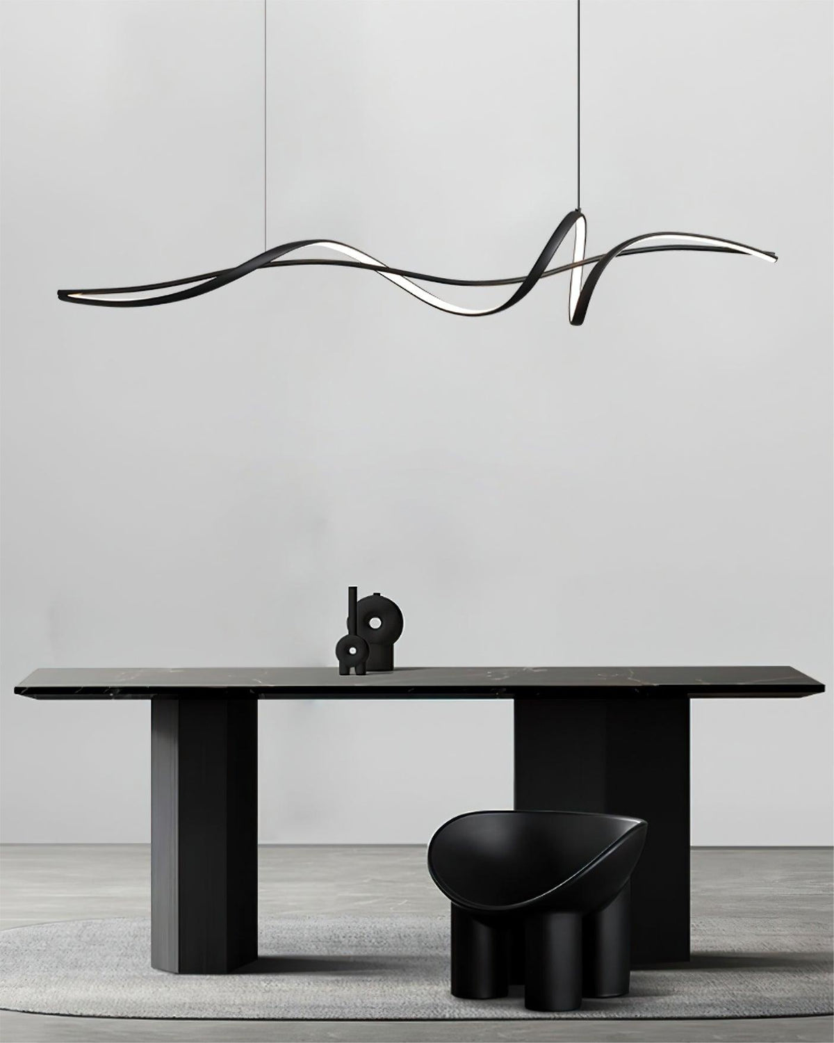 Aveline Wave LED Pendant Light — Black Modern Curve, Hardwired Mount