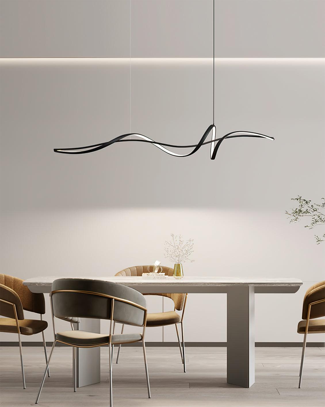Aveline Wave LED Pendant Light — Black Modern Curve, Hardwired Mount
