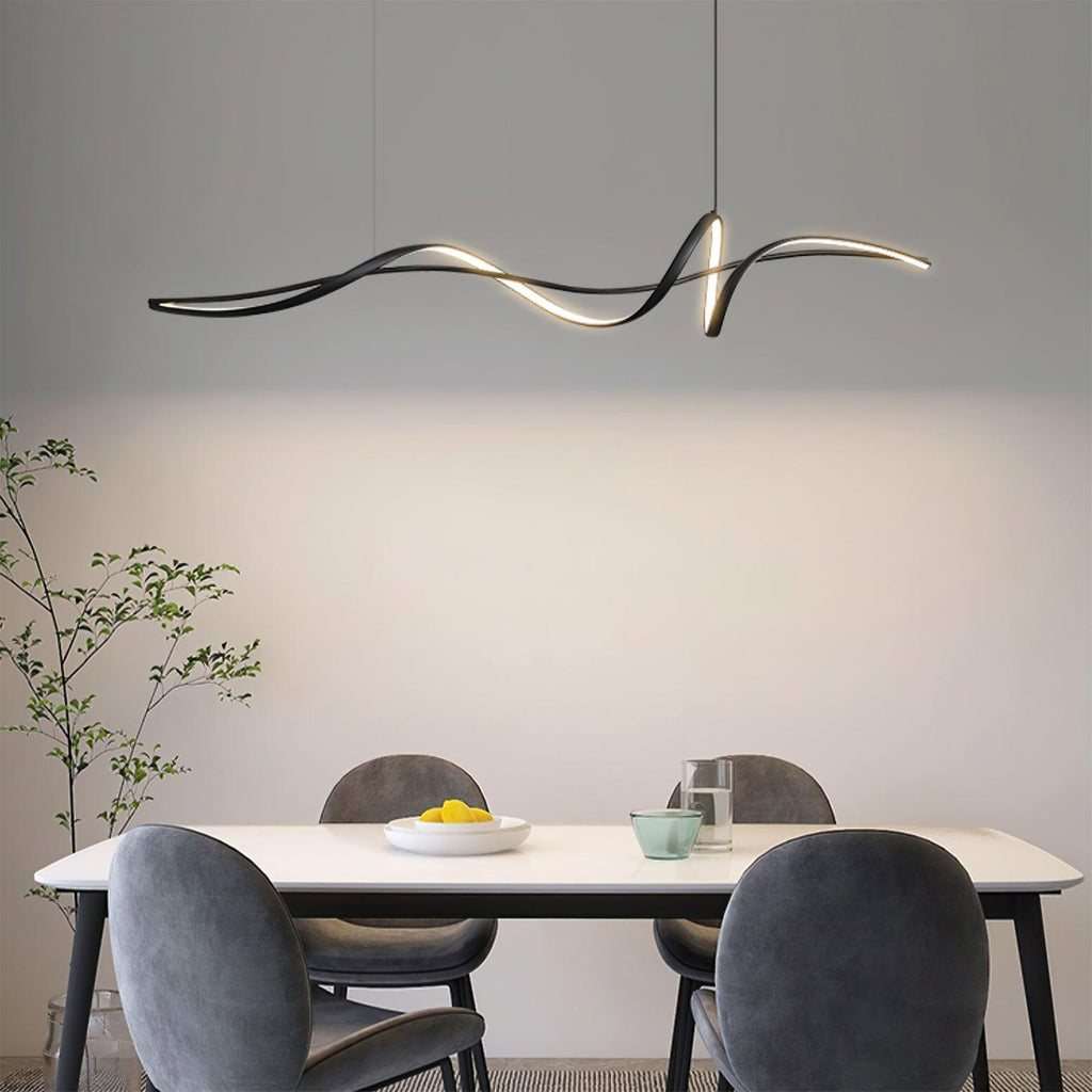 Aveline Wave LED Pendant Light — Black Modern Curve, Hardwired Mount