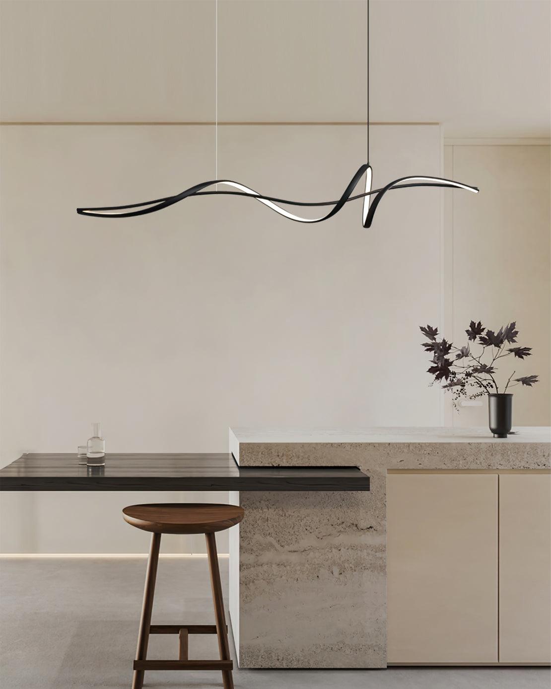 Aveline Wave LED Pendant Light — Black Modern Curve, Hardwired Mount