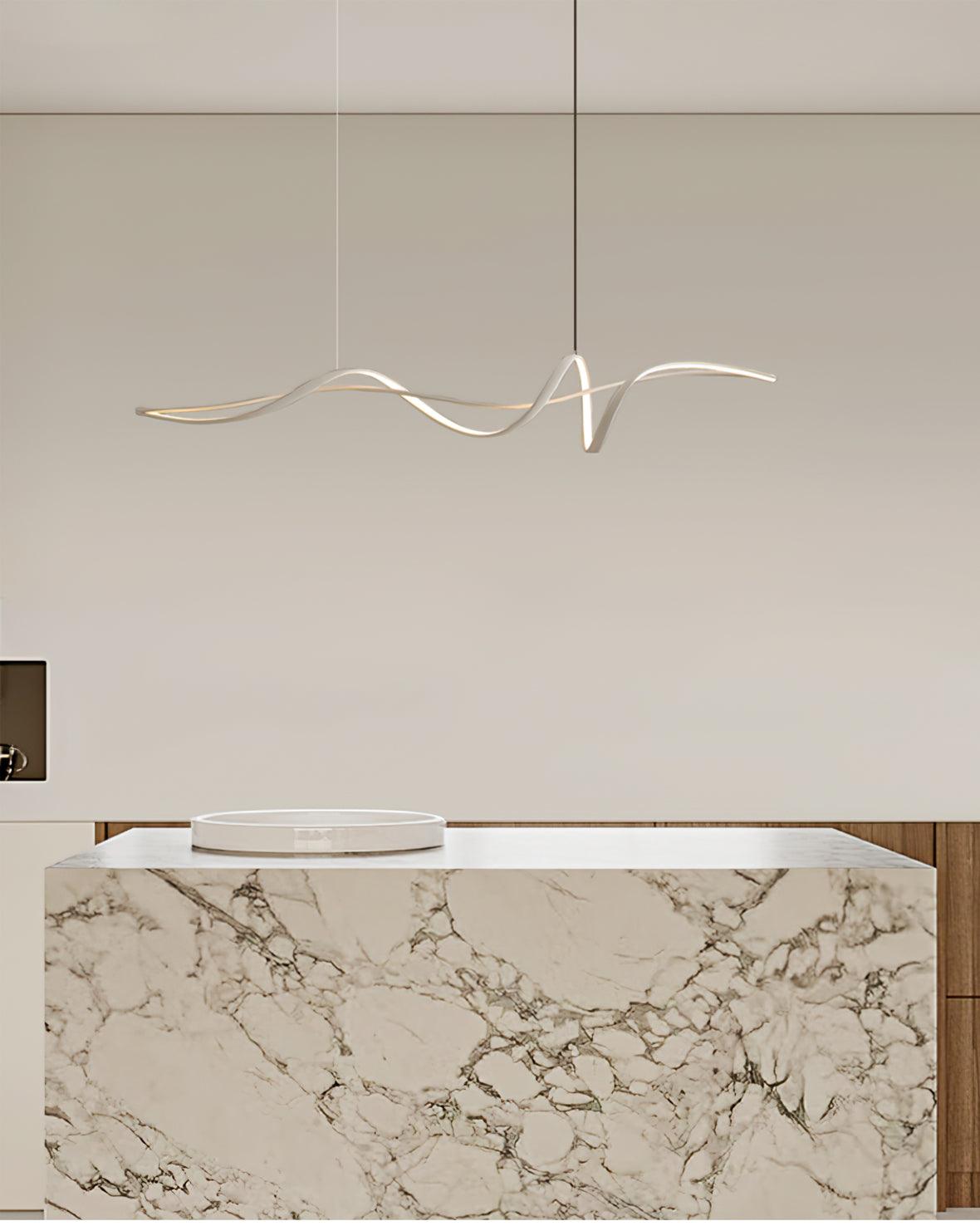 Aveline Wave LED Pendant Light — Black Modern Curve, Hardwired Mount