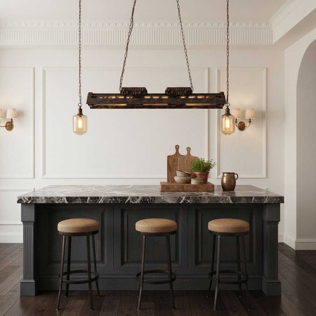 Lampadario industriale rettangolare in stile steampunk