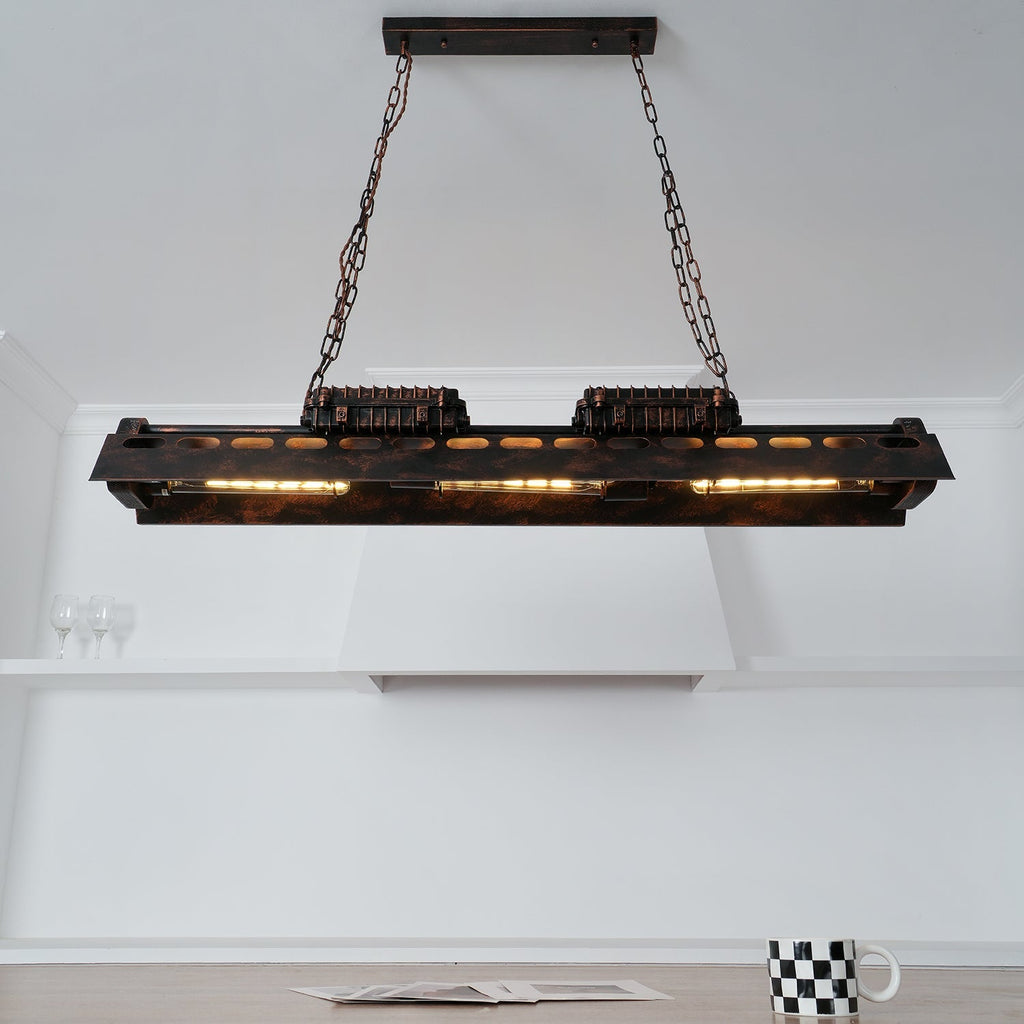 Lampadario industriale rettangolare in stile steampunk