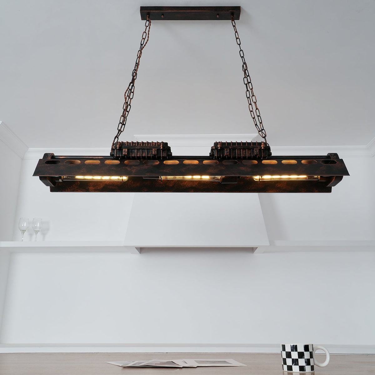 Lampadario industriale rettangolare in stile steampunk