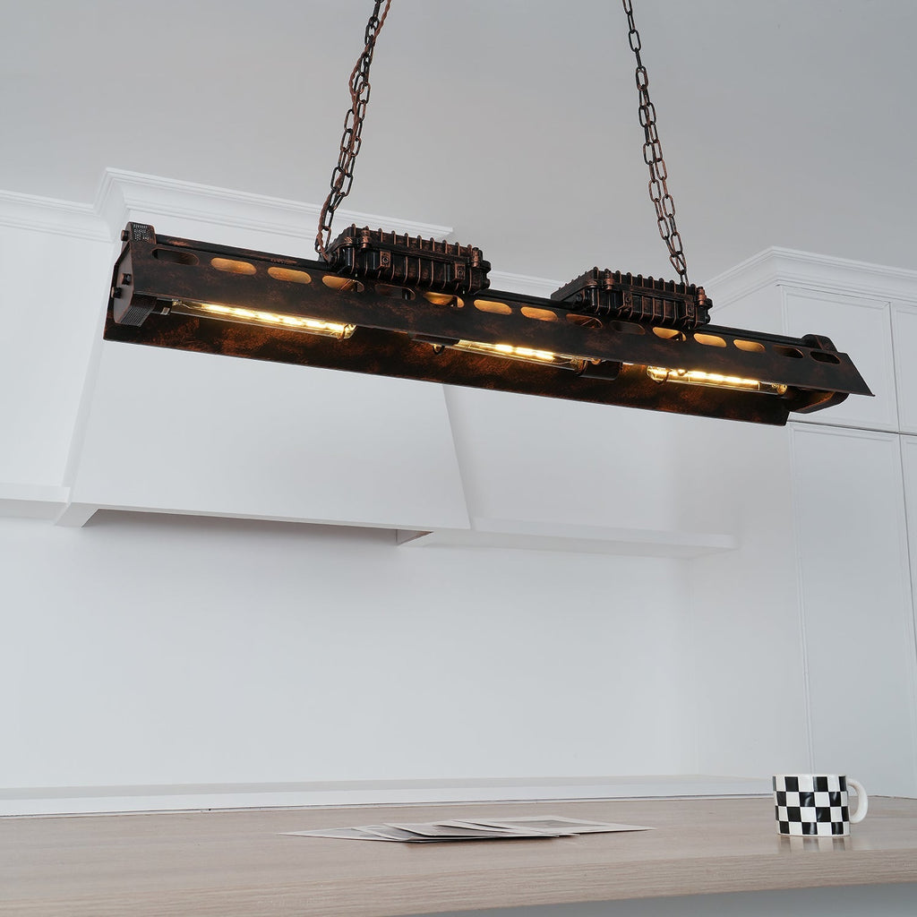 Lampadario industriale rettangolare in stile steampunk