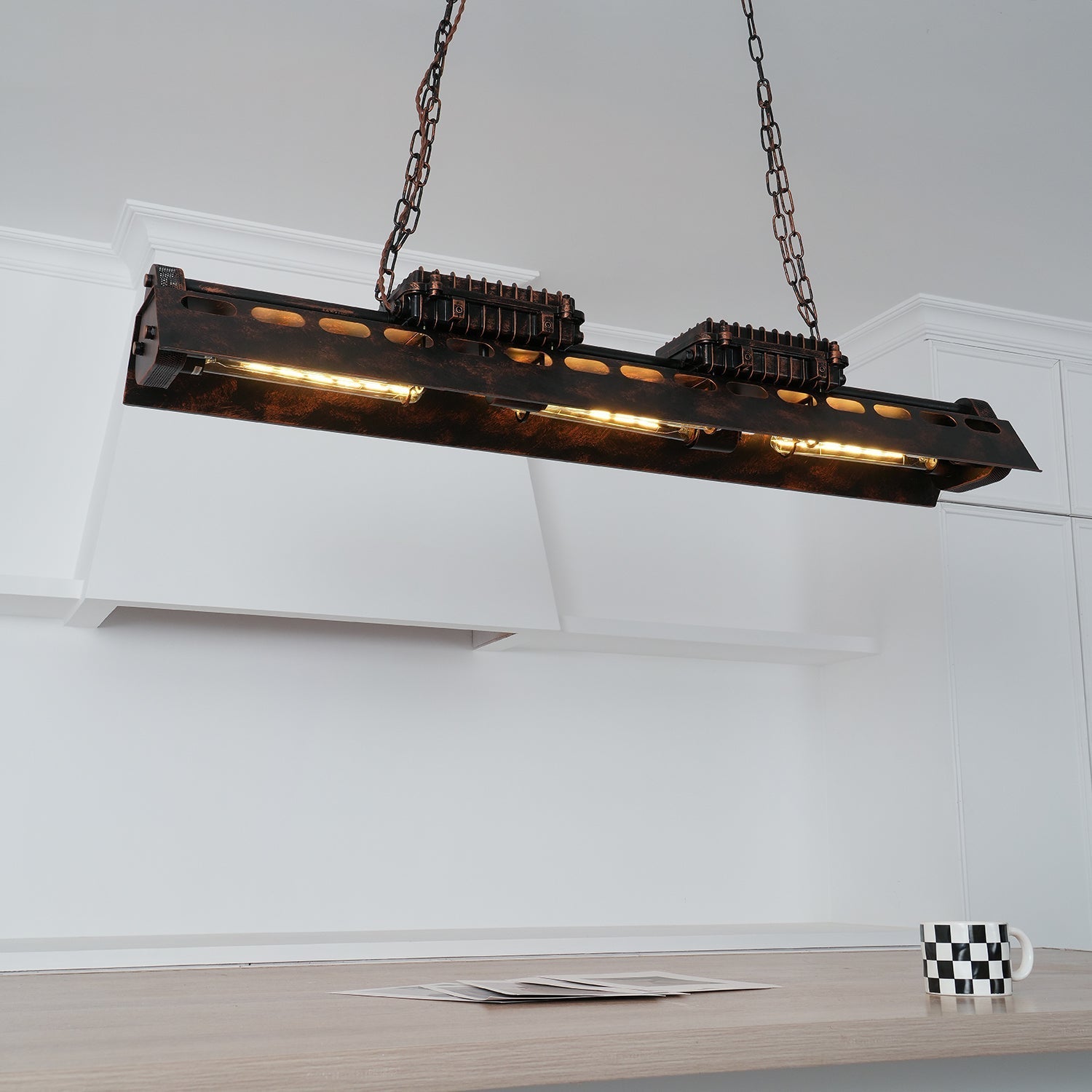Lampadario industriale rettangolare in stile steampunk