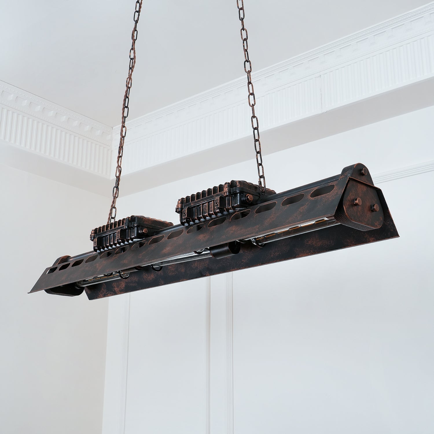 Lampadario industriale rettangolare in stile steampunk