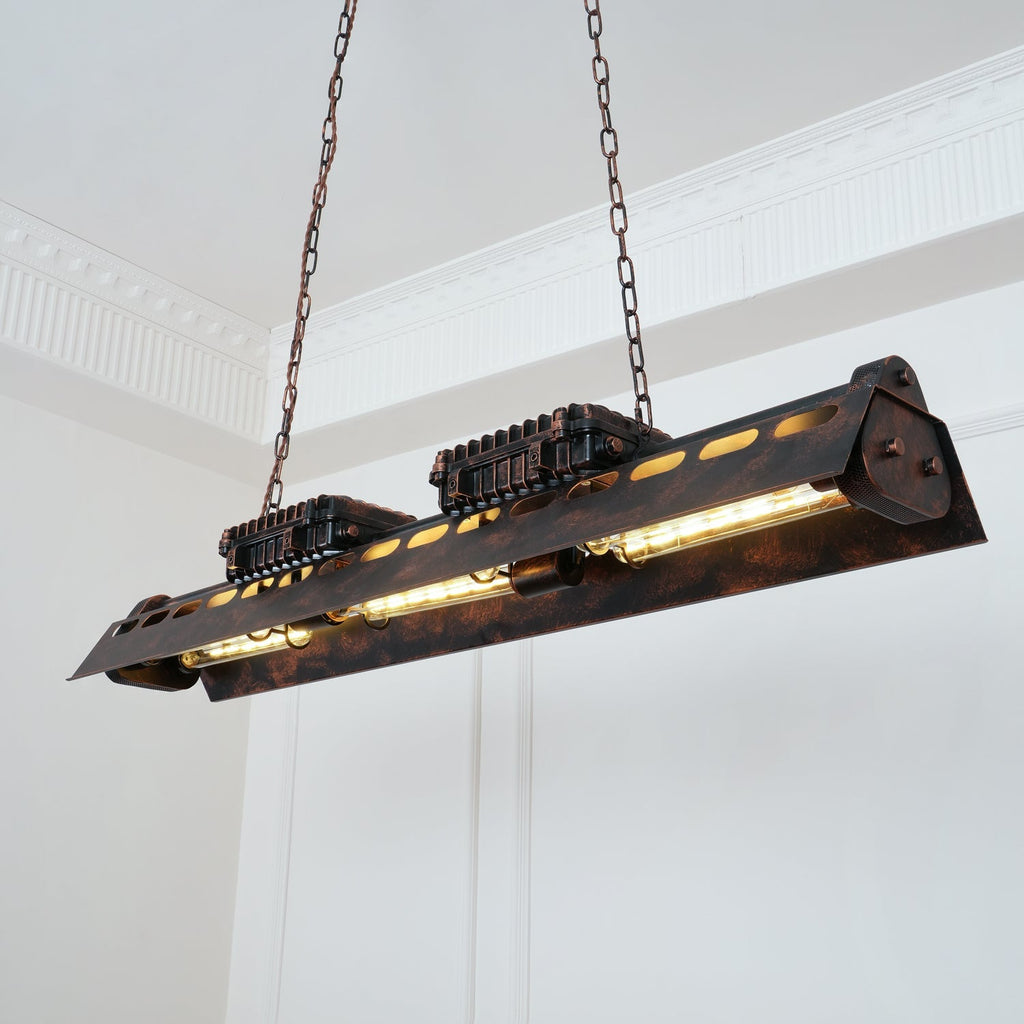 Lampadario industriale rettangolare in stile steampunk