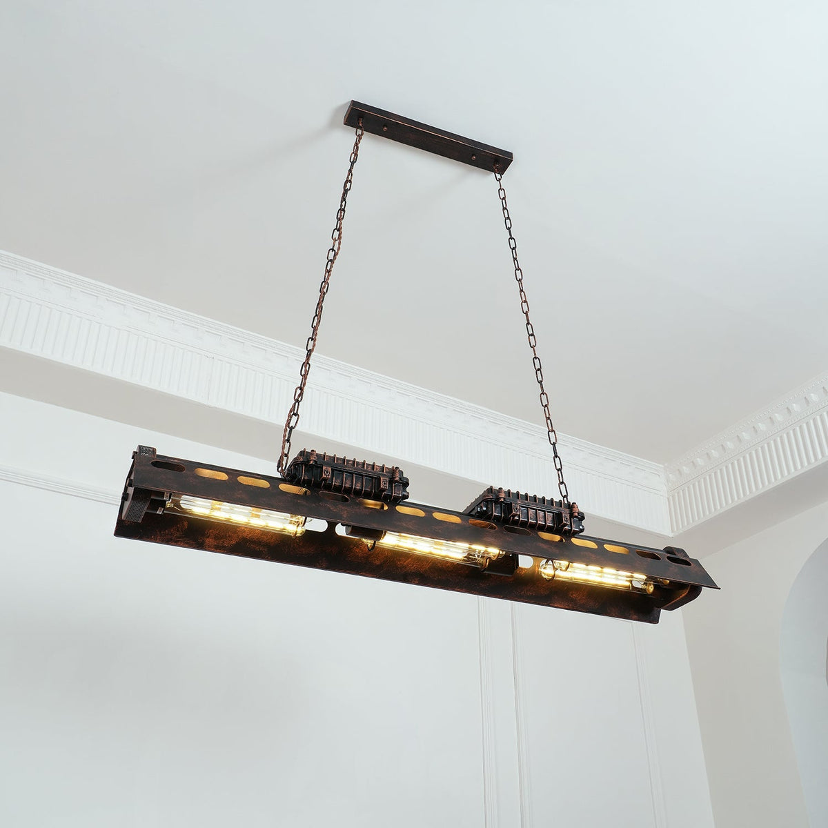 Lampadario industriale rettangolare in stile steampunk
