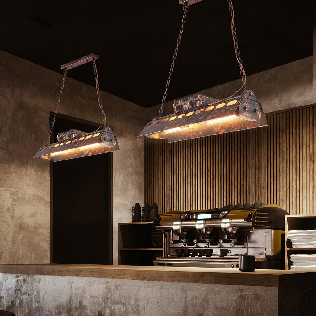 Lampadario industriale rettangolare in stile steampunk