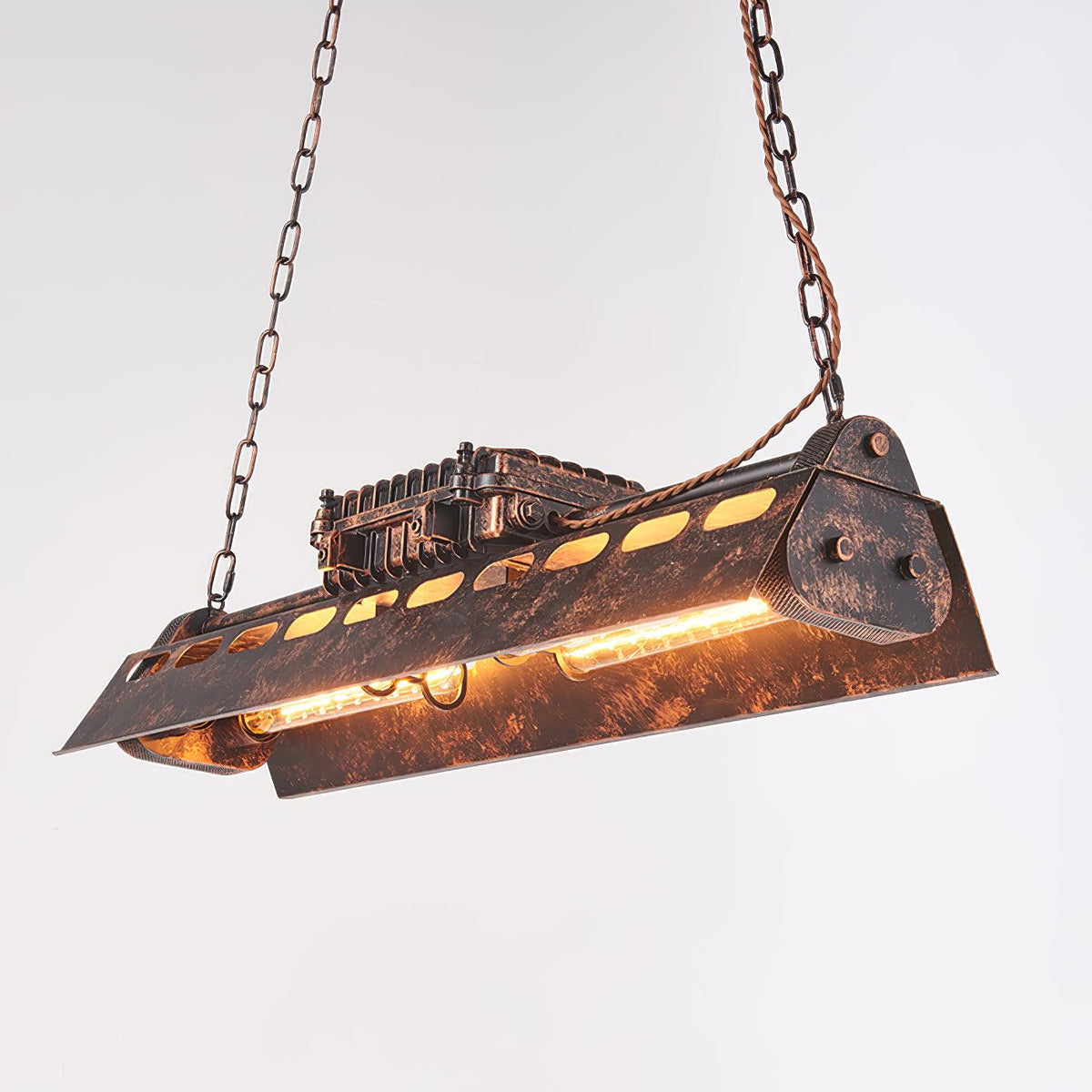 Lámpara de araña industrial steampunk Noah — iluminación cálida vintage