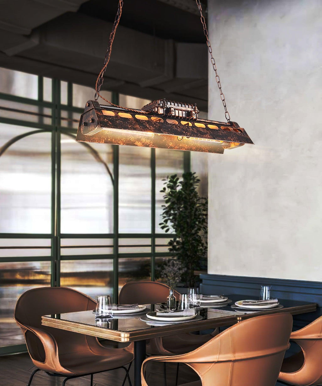 Lampadario industriale rettangolare in stile steampunk