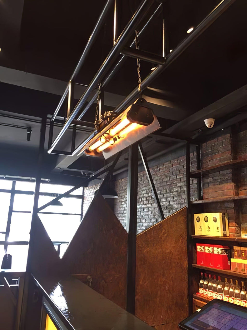 Lampadario industriale rettangolare in stile steampunk
