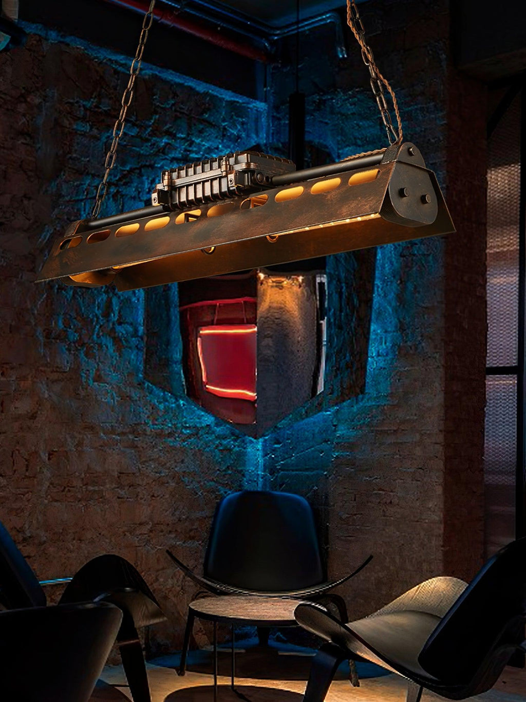Lampadario industriale rettangolare in stile steampunk