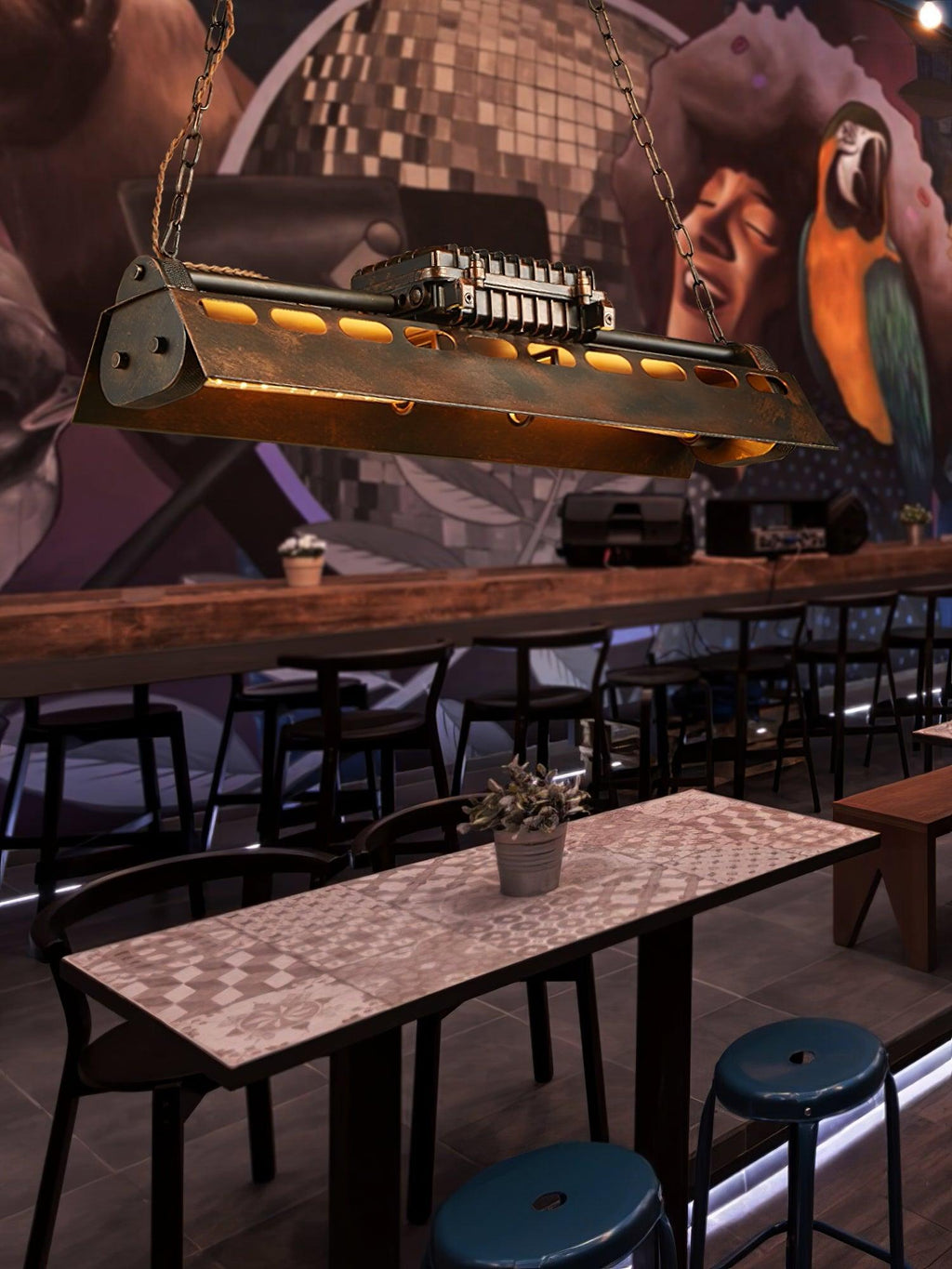Lampadario industriale rettangolare in stile steampunk