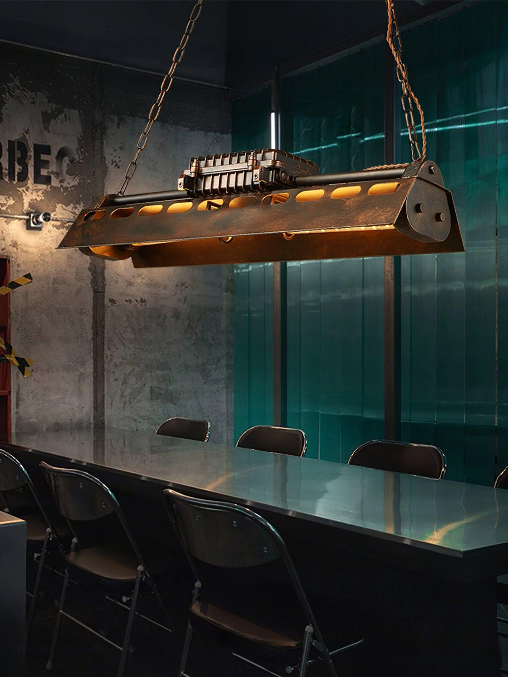 Lampadario industriale rettangolare in stile steampunk
