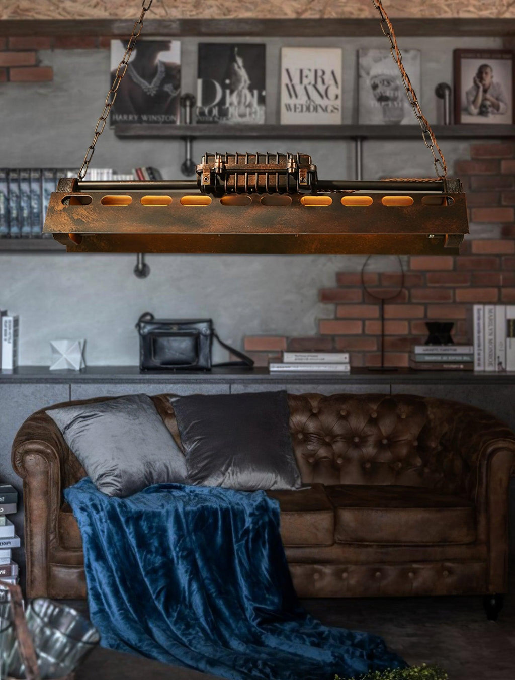 Lampadario industriale rettangolare in stile steampunk