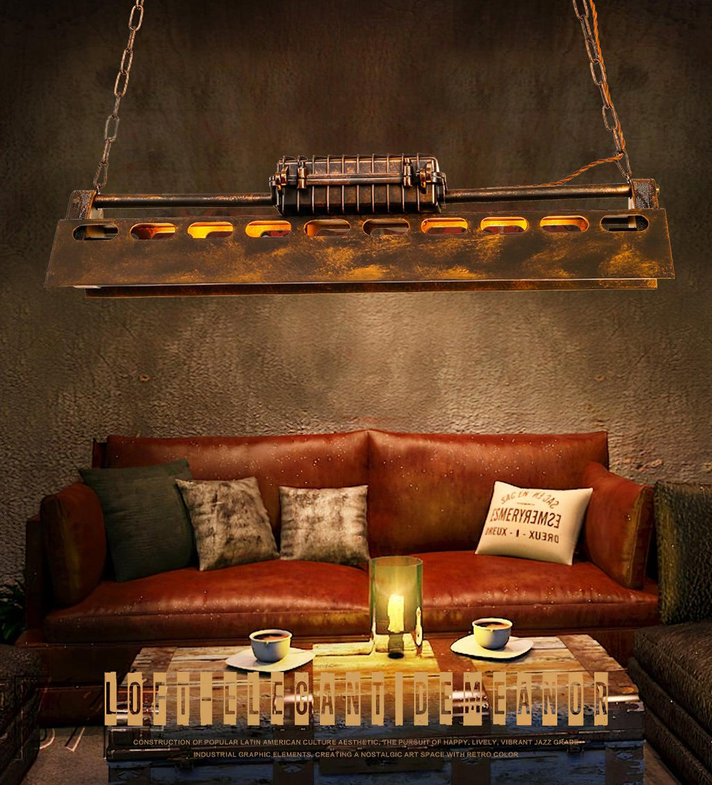 Lampadario industriale rettangolare in stile steampunk
