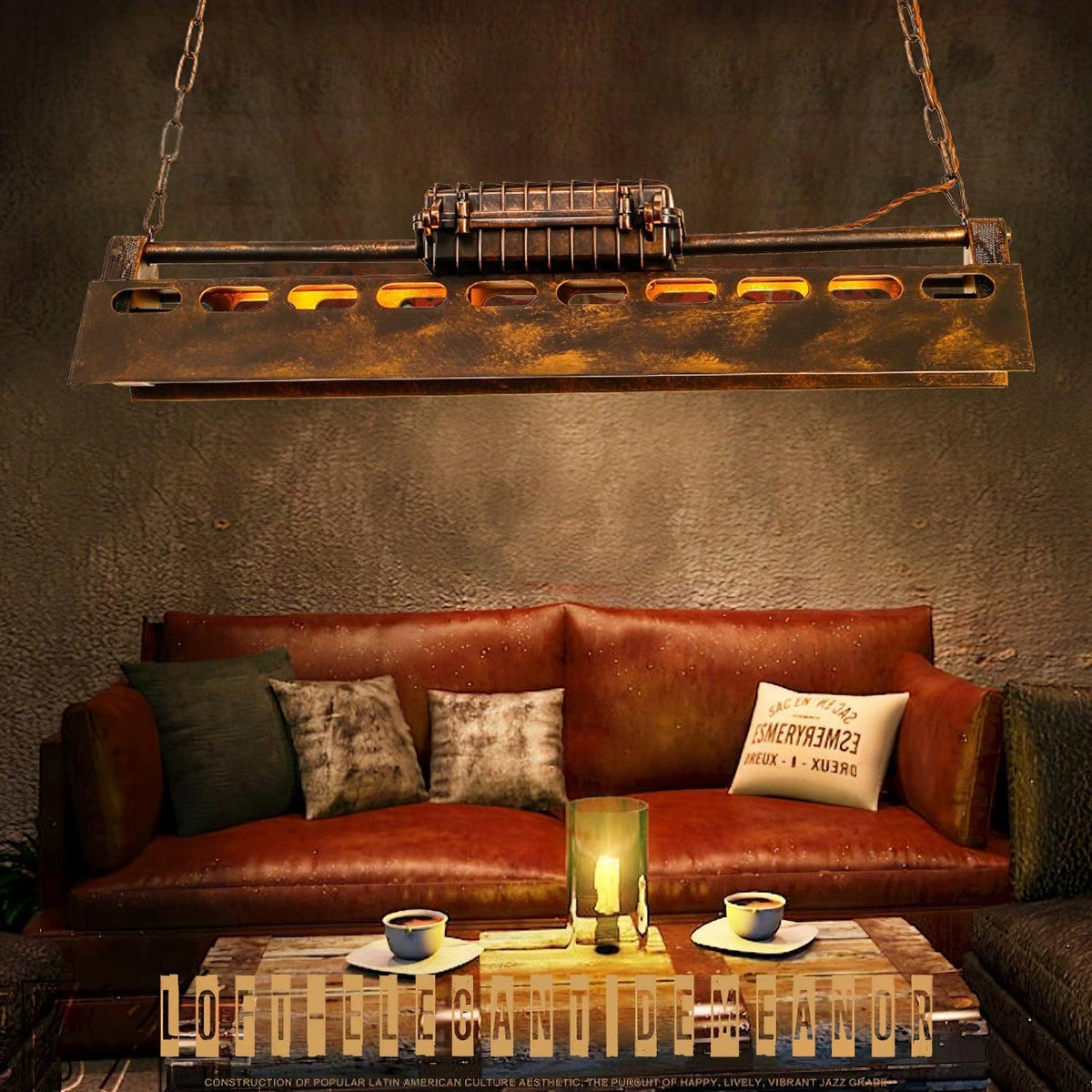 Lámpara de araña industrial steampunk Noah — iluminación cálida vintage