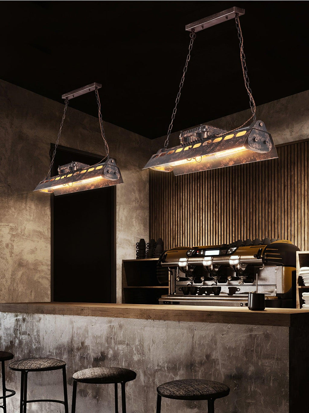 Lampadario industriale rettangolare in stile steampunk