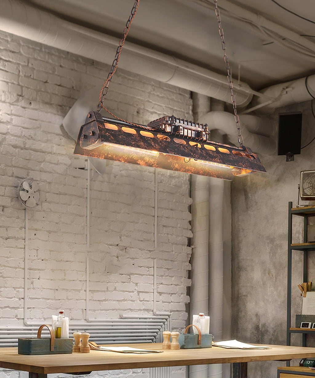 Lampadario industriale rettangolare in stile steampunk