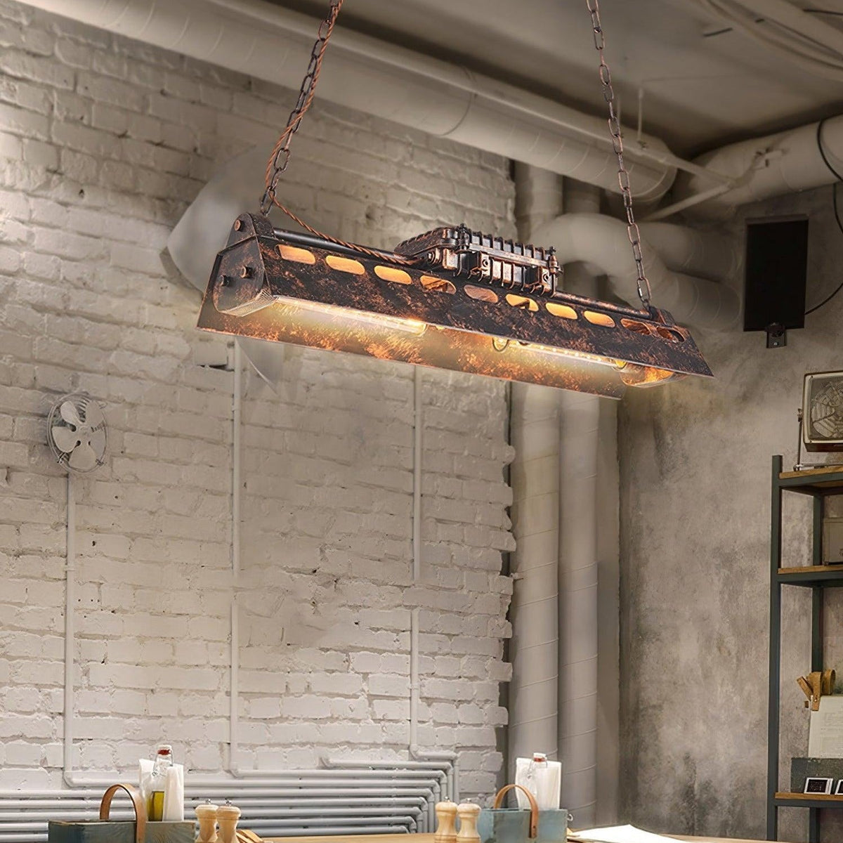 Lámpara de araña industrial steampunk Noah — iluminación cálida vintage