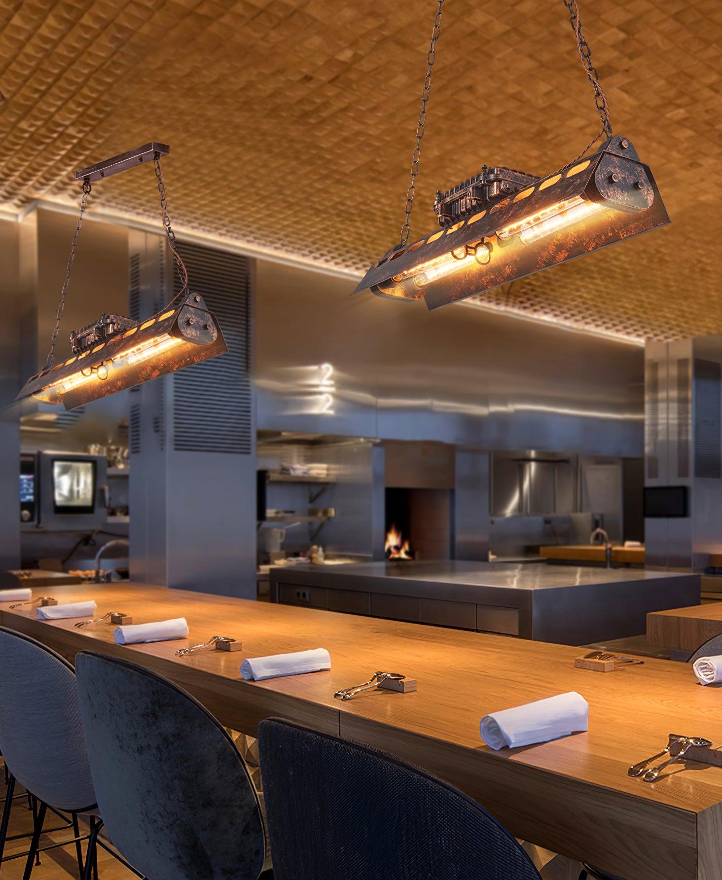 Lampadario industriale rettangolare in stile steampunk