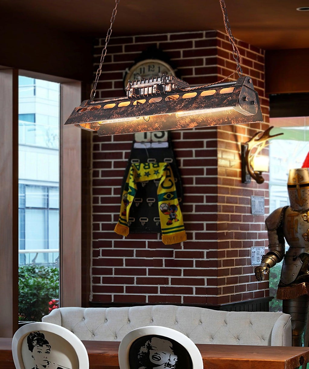 Lampadario industriale rettangolare in stile steampunk