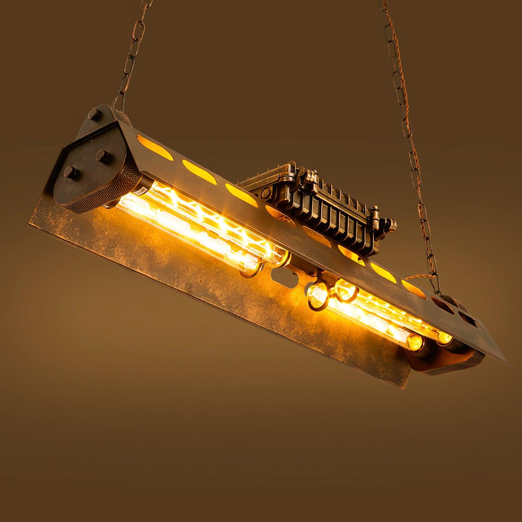 Lampadario industriale rettangolare in stile steampunk