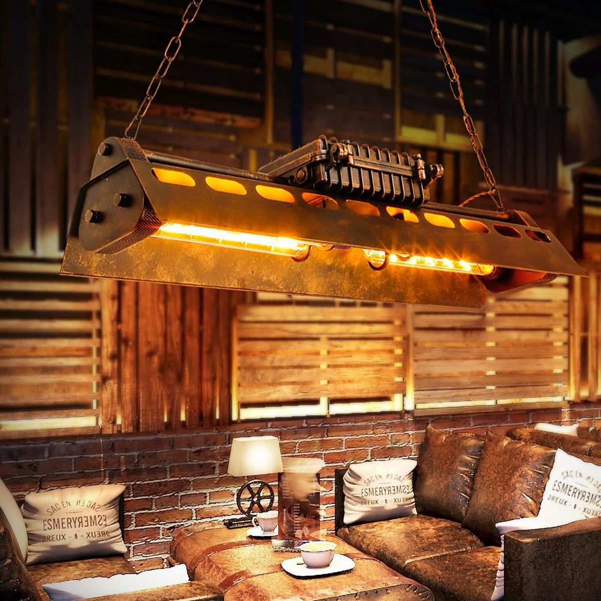 Lampadario industriale rettangolare in stile steampunk