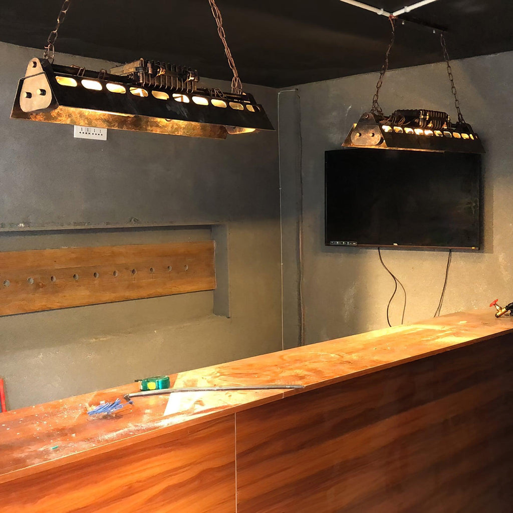 Lampadario industriale rettangolare in stile steampunk